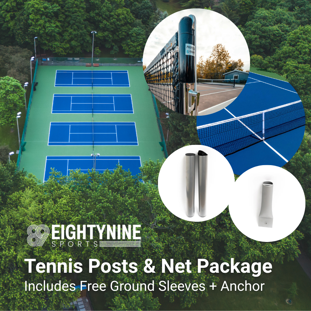 Tennis Posts & Net Package (Includes Free Ground Sleeves + Anchor)