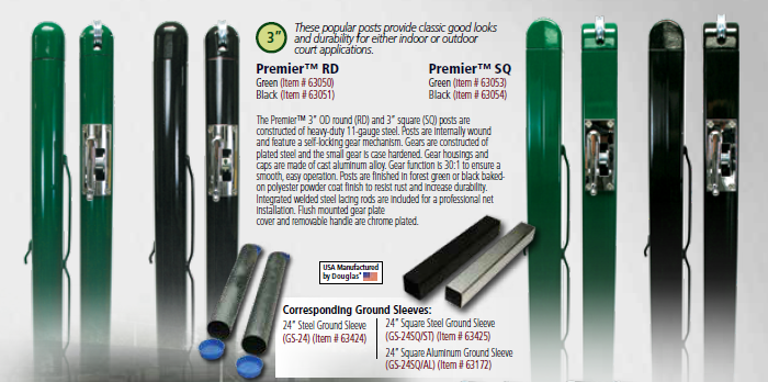 Douglas Premier RD or SQ Tennis Posts - 3" Diameter - DIY Court Canada